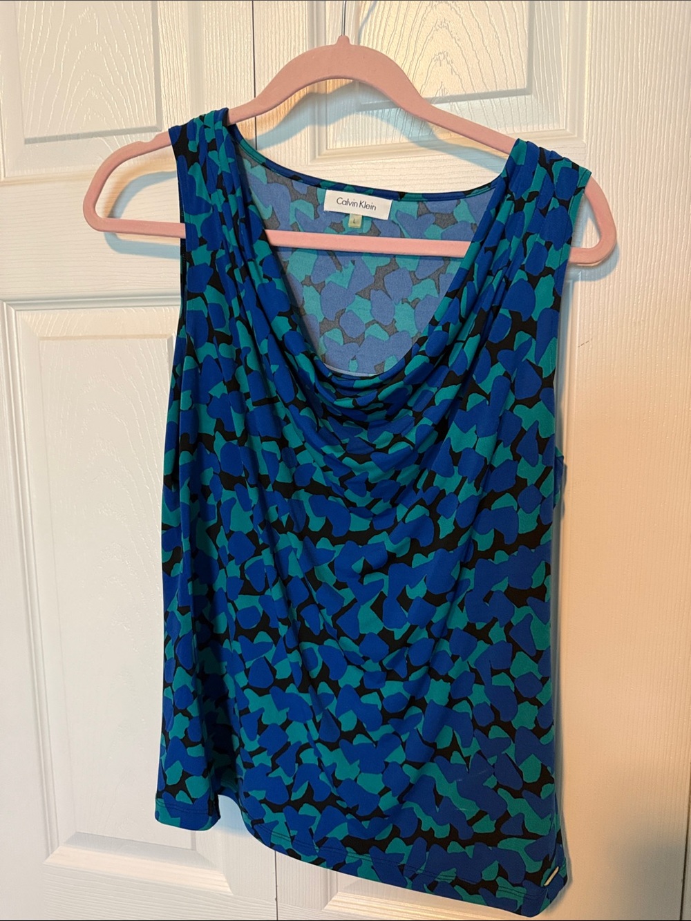 Calvin Klein Blue & Teal Draped Cowl Neck Tank